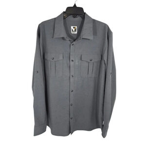 {Voyager} Mens Long-sleeve Button Down Blue Shirt in Grey Space Dye - Size Large